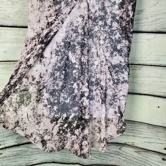 Eyeshadow Women’s High-Low Tunic Top Size M Pink Black Marble Sheer Cap Sleeve B - Picture 4 of 6